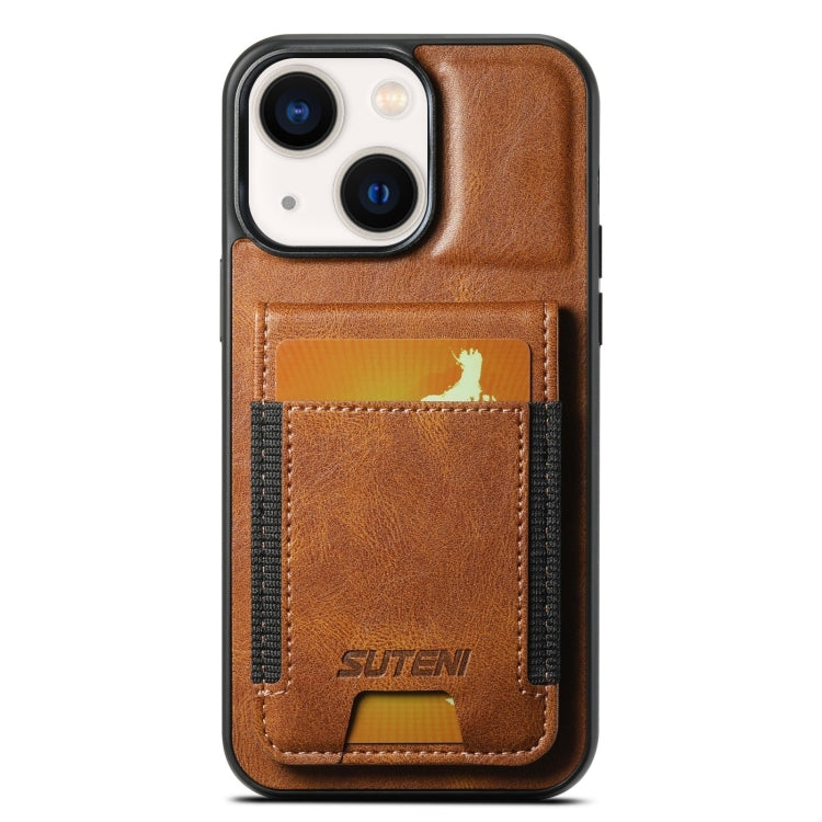 Suteni H03 Oil Wax PU Leather Wallet Stand Card Slot Back Phone Case - For iPhone 13 - MosAccessories.co.uk
